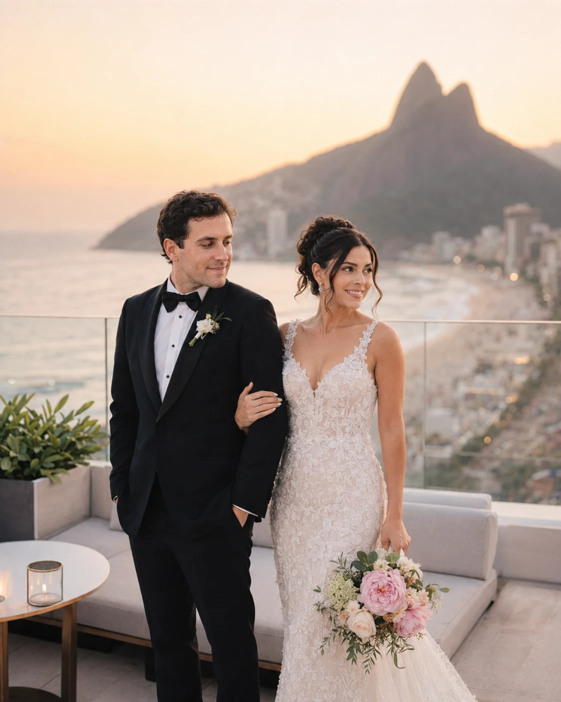 Couple with views of Dois Irmãos and Ipanema